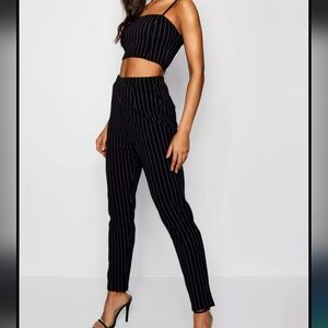 Boohoo Bandeau Pinstripe Pant Two Piece Set Size 4